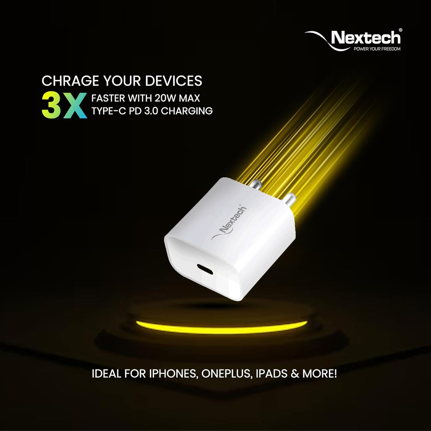 Nextech 20W PD 3.0 Type-C Power Adapter Compatible with iPhone 12 Mini/12/12 Pro/12 Pro Max, 11, 8 Plus, iPad Pro, AirPods Pro, Pixel 3