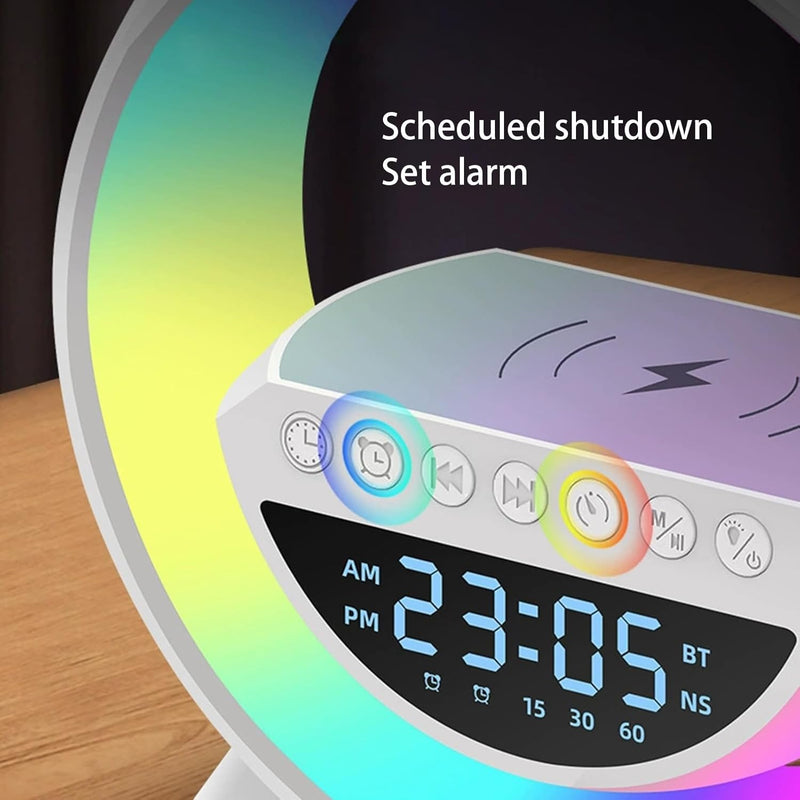 Gooble: Full Size G-Shaped RGB Atmosphere Lamp with 15W Wireless Charger, Bluetooth Speaker, Clock & Interactive Desk Light for Bedside & Room DÃ©cor