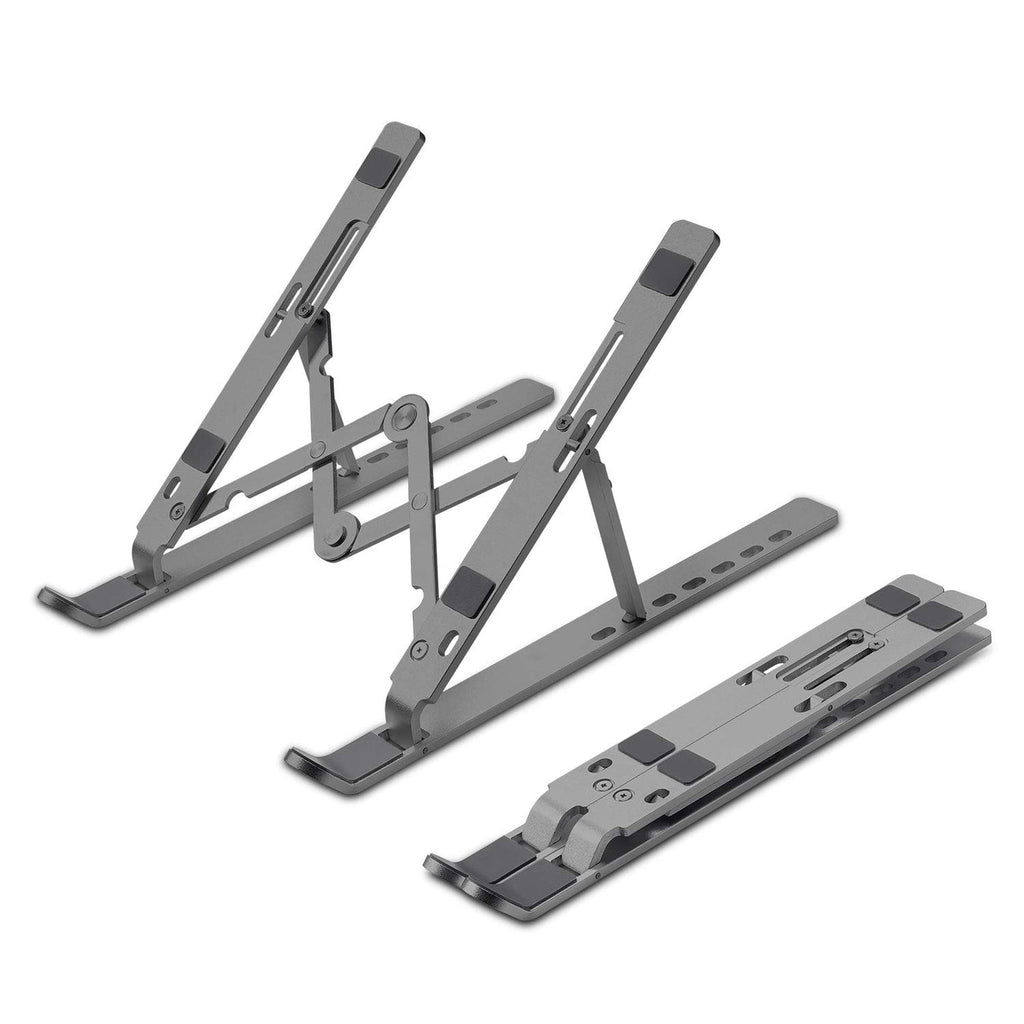 Standee: Foldable Aluminium Laptop Stand with 7-Angle Adjustment, Anti-Slip Riser with Velvet Pouch for 9"â€“15.6" Devices, MacBooks, Dell, HP & Office Use