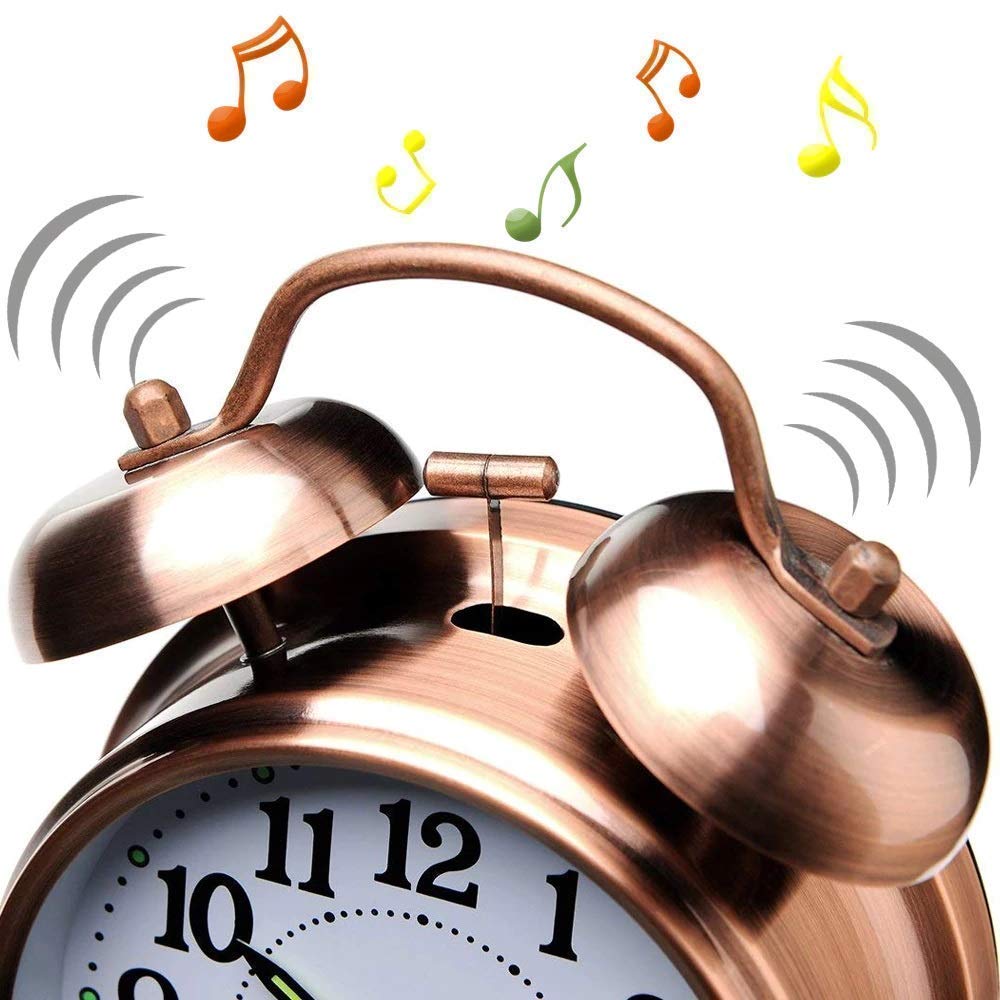 Tringg: Vintage Copper Table Alarm Clock with Mechanical Twin Bells, Retro Analog Desk Clock with Night LED Light for Bedroom DÃ©cor