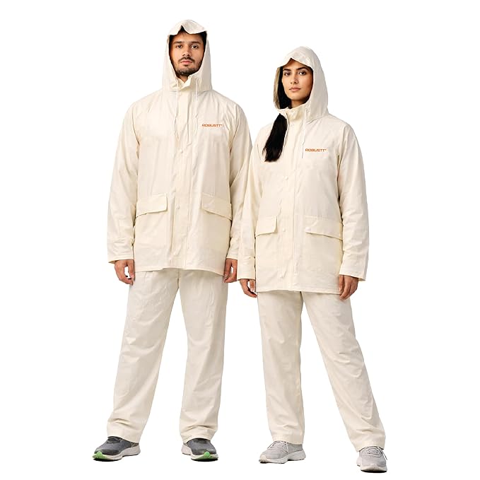 Waterproof Rain Coat for Men & Women | Rain Jacket with Hood, Air Vents & Reflective Strip | Bike Raincoat Pants with Elastic Waist & Snap Button Hem| Unisex Rain Suit