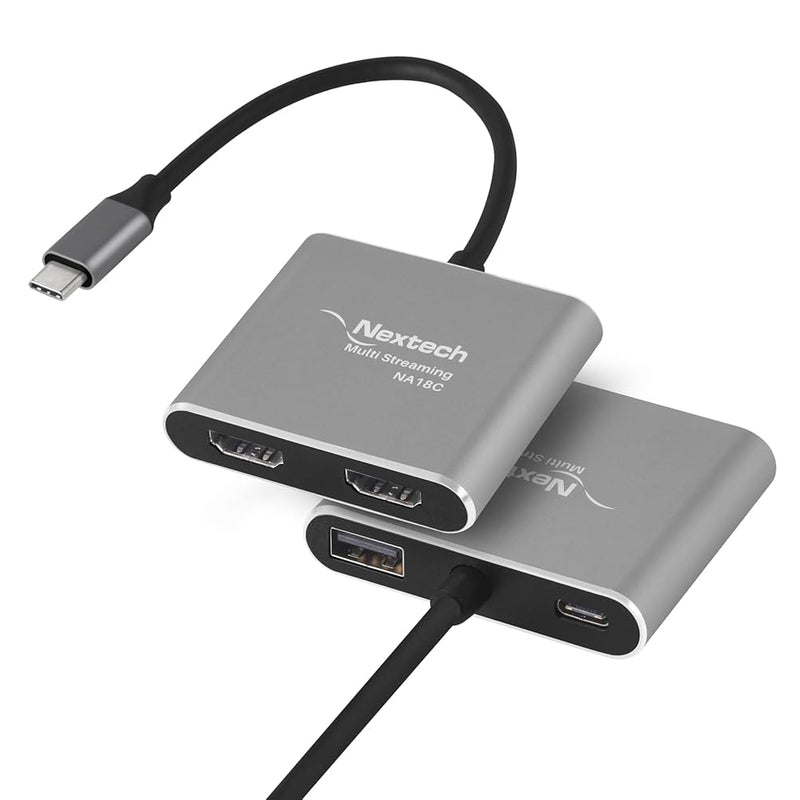 Nextech 4-in-1 USB-C to Dual HDMI Adapter â€“ Dual Display 4K@60Hz Single / 4K@30Hz Dual, MST Support (Windows), macOS Mirror Mode Supported, 100W PD Charging, USB Port â€“ Type-C Dock for macbook