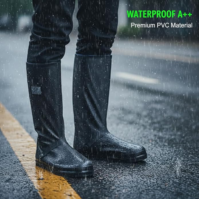 Rain Shoes Cover, Waterproof Shoe Covers for Men Women, Reusable PVC Shoe Cover for Rainy Season, Non-Slip TPE Sole Rain Boots with Elastic Design Outdoor Footwear Protector for Monsoon