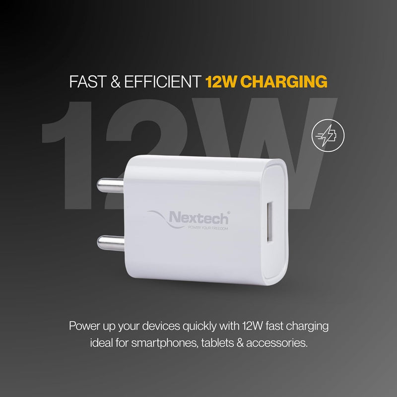 Nextech Nextech Single USB Travel Charger With USB-C Cable 2.4 A Mobile Charger with Detachable Cable (White)