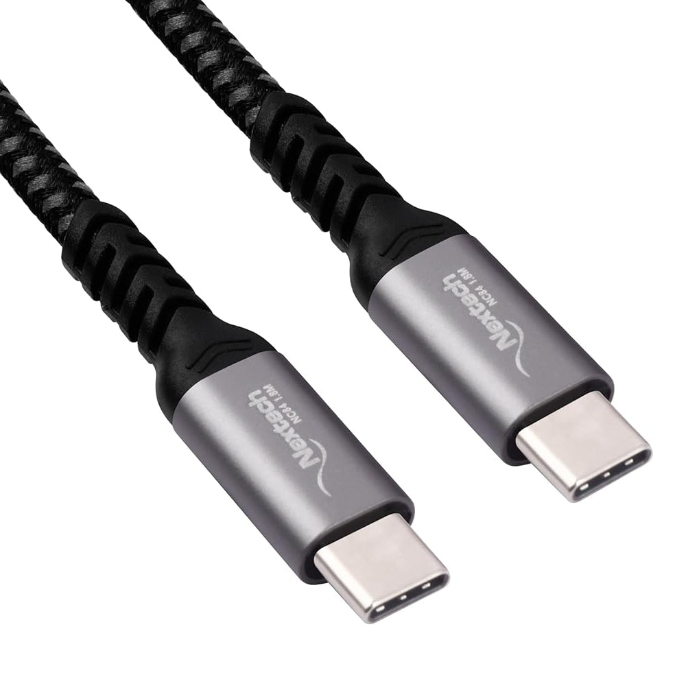 Nextech USB Type C to Type C 100W, Gen 2, 10gbps Braided Fast Sync & Charge Video Cable Compatiable with Laptops & Smartphones (1.8M)