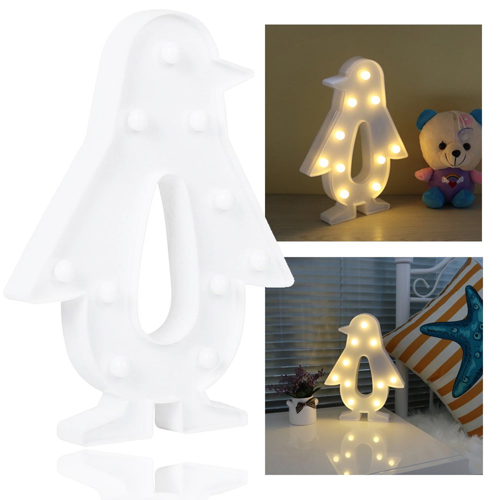 Pengo: Cute Penguin Design Marquee LED Night Light with Battery-Powered Decorative Lamp for Kidsâ€™ Room, Bedroom Wall or Table DÃ©cor