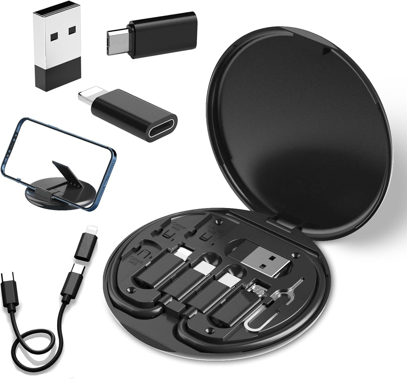 Companion: All-in-One USB Travel & Tech Charging Kit â€“ 60W Fast Charging Cable Set with Type-C, Lightning & Micro USB, Built-in Mobile Stand