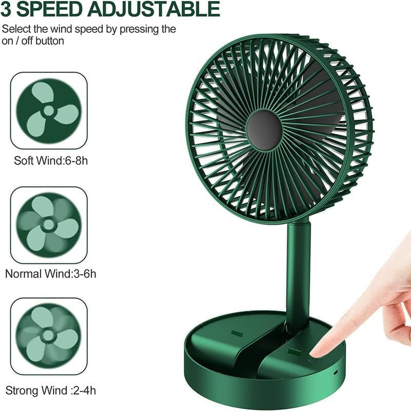 Chillie: Portable USB-C Desk Fan with 3 Speeds, Phone Holder & 2000mAh Rechargeable â€“ Compact Folding Design with Adjustable Height for Home, Office & Travel