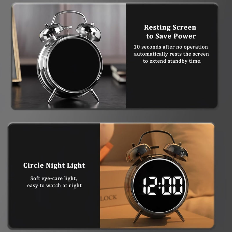 Wakee: Retro LED Alarm Clock with Twin Bells â€“ Extra Loud Battery-Powered Clock for Heavy Sleepers, Stylish Wake-Ups & Desk or Bedroom Decor