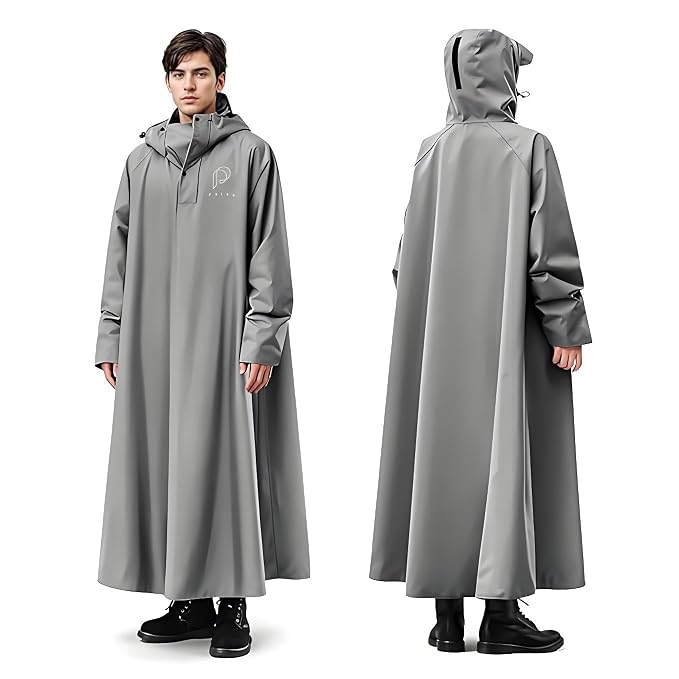 Long Rain Coat, Raincoat for Men Women Waterproof | Reusable Hooded Rain Poncho with Wide Brim | Lightweight Raincoat for Hiking, Travel, Motorcycle Riding