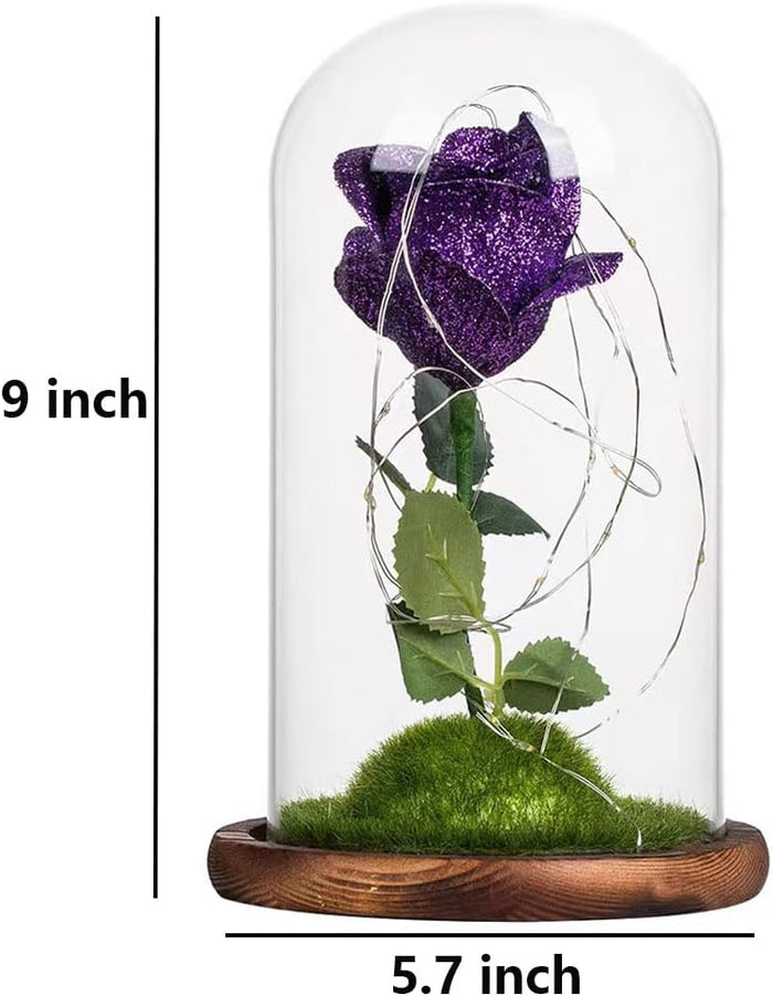 Forever: Enchanted Purple Glass Rose with Removable Dome & USB-Powered LED Fairy Light for Romantic DÃ©cor & Gifting