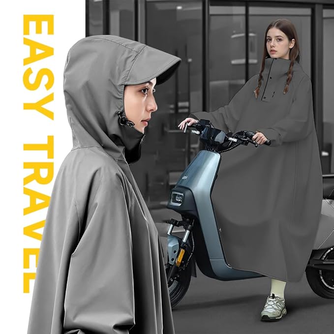 Long Rain Coat, Raincoat for Men Women Waterproof | Reusable Hooded Rain Poncho with Wide Brim | Lightweight Raincoat for Hiking, Travel, Motorcycle Riding