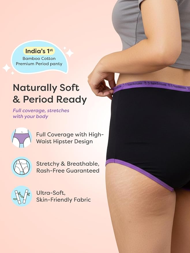 Period Underwear | Indiaâ€™s 1st Period Panty Made with Bamboo Cotton | 8Hr Absorption | No Leaks, No Stains | Odour-Free, High Waist, Full Coverage