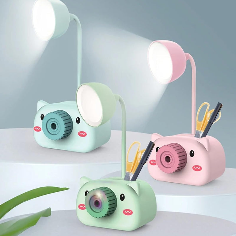 Snortie: Rechargeable LED Table Lamp with Cute Pig Design, Eye-Friendly Study Light with Pen Holder, Sharpener & Camera-Style Look for Kidsâ€™ Desk