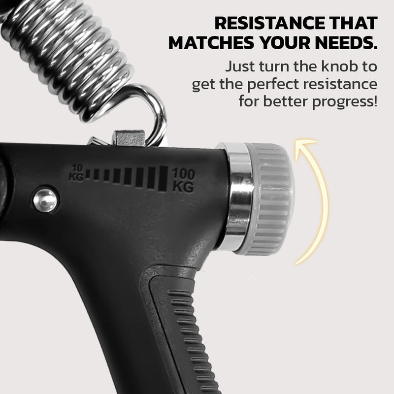 Grippy: Adjustable Hand Grip Strengthener with Built-In Counter, 10kg to 100kg Resistance Trainer for Wrist & Forearm Muscle Building
