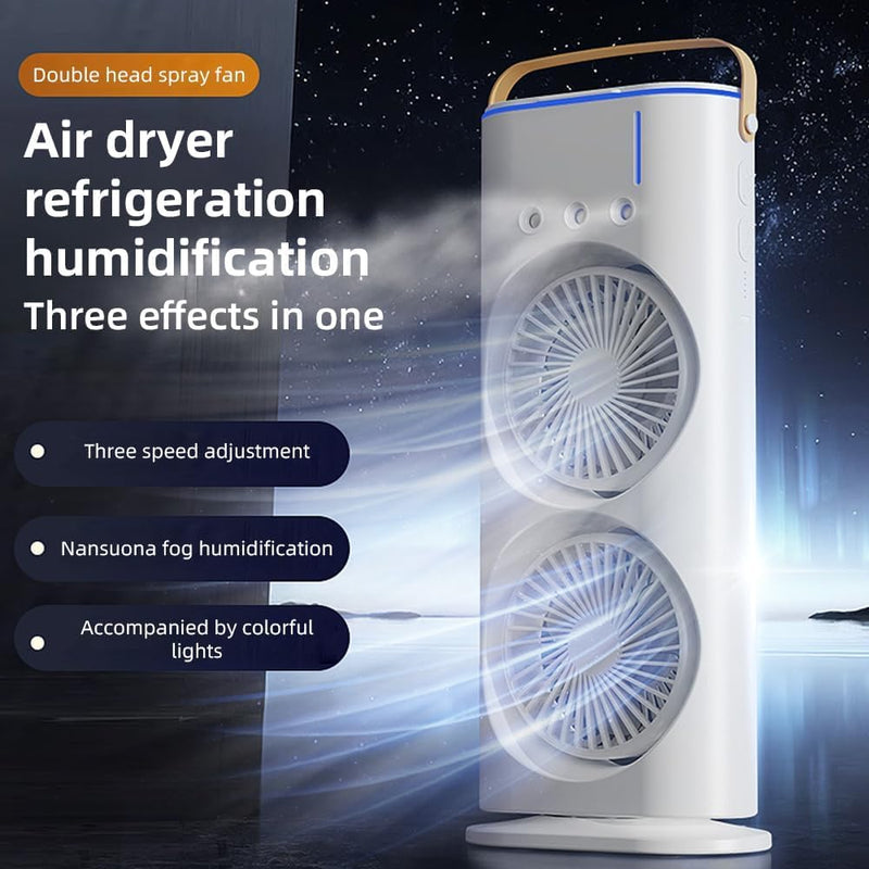 Breezo: Rechargeable Dual-Fan Air Cooler with Mist Spray â€“ High Power Oscillating Mini AC with Remote, USB-C Charging, RGB Lights & Cold Air Blower for Home & Travel