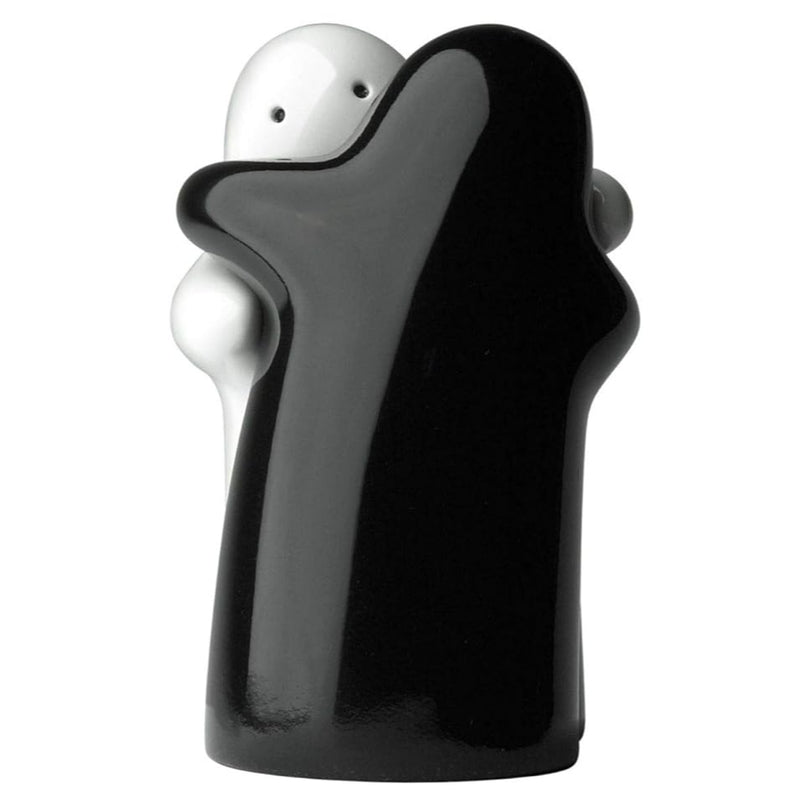 Spooki: Ceramic Salt & Pepper Shaker Set with Cute Hug Design, Easy Refill & Dispense, Black & White Couple Seasoning Jars for Dining, Kitchen & Gift DÃ©cor