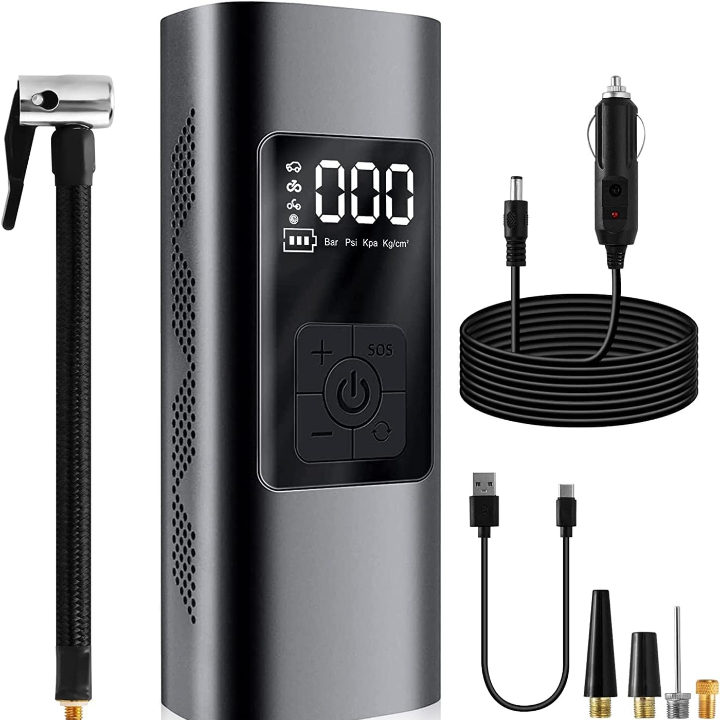Inflato: Portable Tire Inflator & Power Bank â€“ 150PSI Air Pump with Digital Gauge, LED Light, Heat Dissipation & 8000mAh Battery for Bikes, Cars & Emergencies