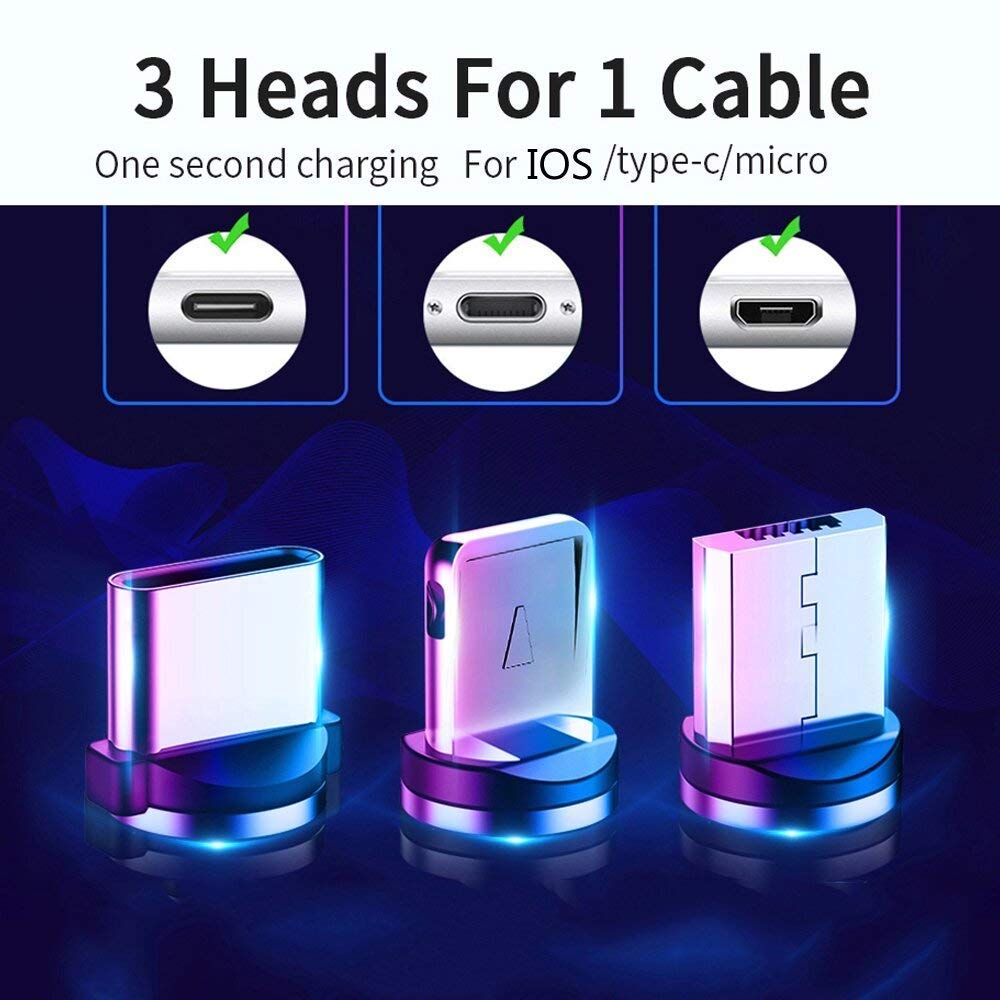 Travo: 3-in-1 Magnetic Fast Charging Cable with Status Light, 360Â° Swivel Head, Type-C, Micro USB & lightning Connectors