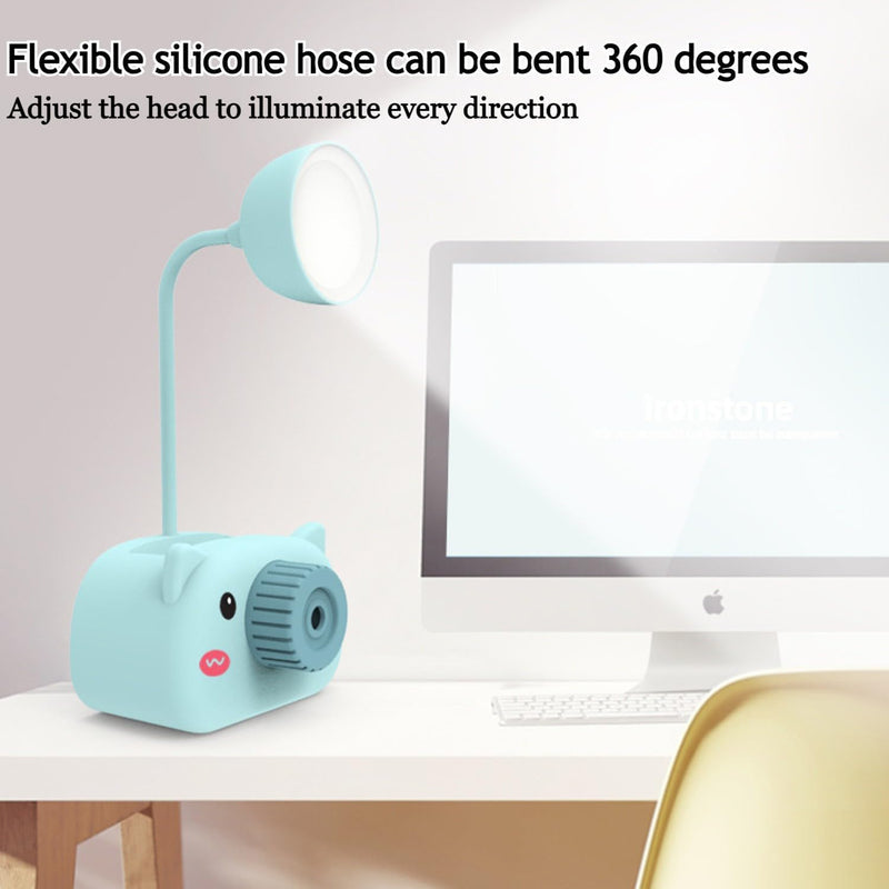 Snortie: Rechargeable LED Table Lamp with Cute Pig Design, Eye-Friendly Study Light with Pen Holder, Sharpener & Camera-Style Look for Kidsâ€™ Desk