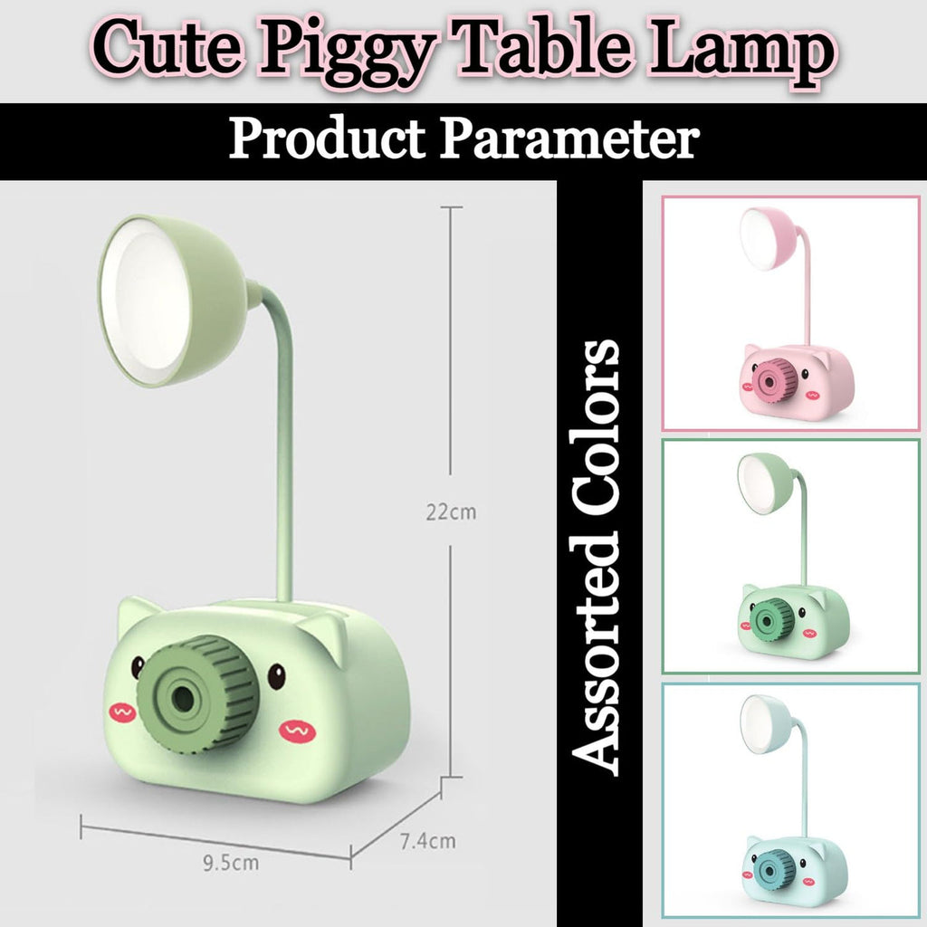 Snortie: Rechargeable LED Table Lamp with Cute Pig Design, Eye-Friendly Study Light with Pen Holder, Sharpener & Camera-Style Look for Kidsâ€™ Desk