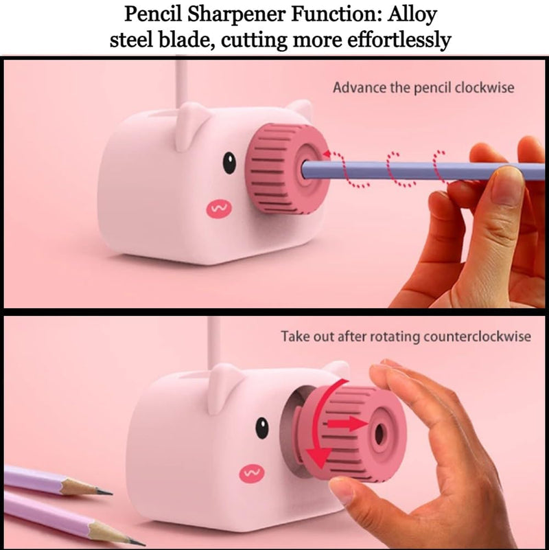 Snortie: Rechargeable LED Table Lamp with Cute Pig Design, Eye-Friendly Study Light with Pen Holder, Sharpener & Camera-Style Look for Kidsâ€™ Desk