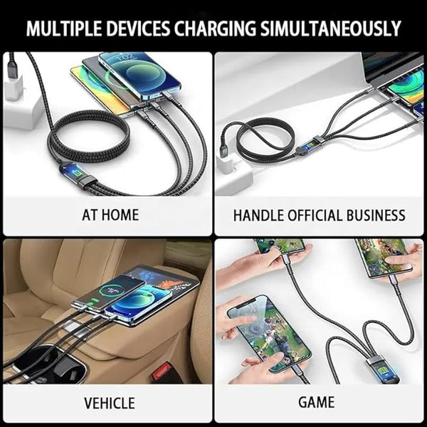 Power100: 3-in-1 100W Fast Charging Cable (1.2M) with Type-C, Micro-USB & Lightning Connectors for Laptops, Tablets & Smartphones