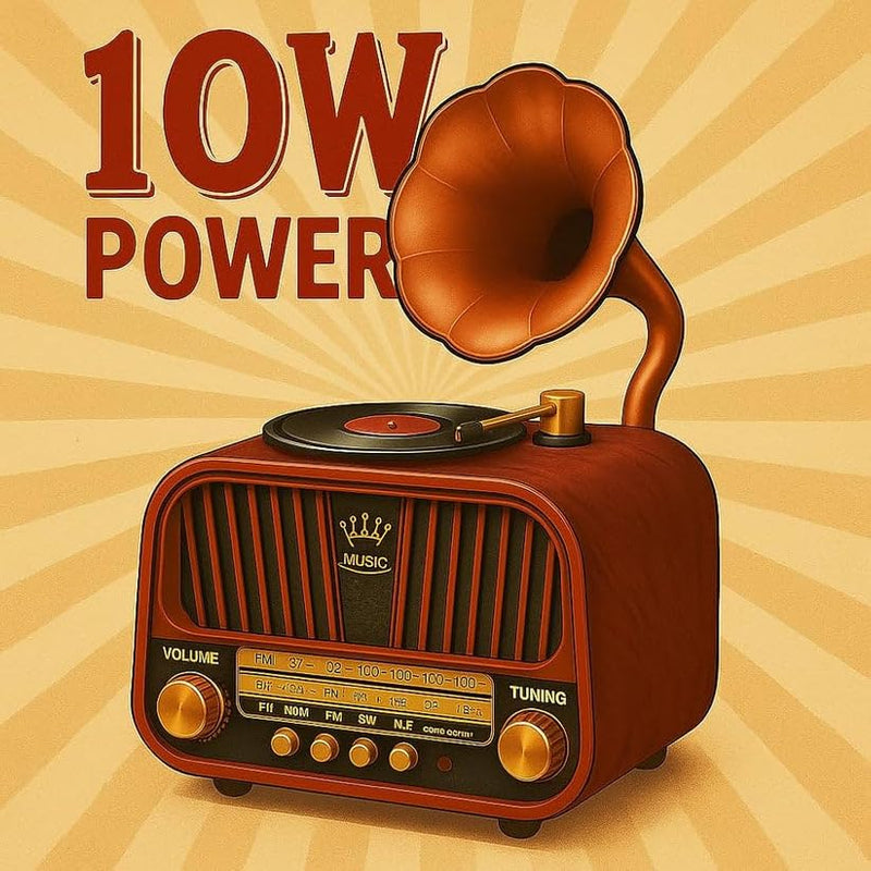 Grammy: Retro Gramophone Bluetooth Speaker with Classic Horn Design, Portable Music Player with FM/AM/SW Radio, USB & TF Card Support, Deep Bass Sound