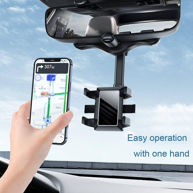 MirrorGrip: 60Â° Rotating Rearview Mirror Phone Holder with Anti-Shake Cradle & Adjustable Mount for Safe Driving