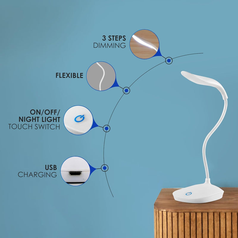 DeskBuddy: Foldable Rechargeable LED Desk Lamp with 3 Brightness Levels, USB Charging for Students, Reading & Home Office