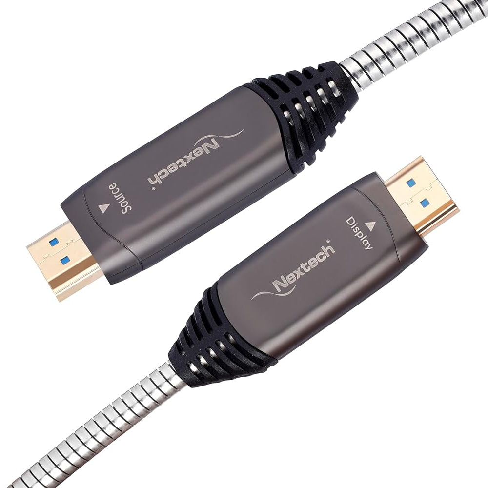 Nextech 20M HDMI AOC Cable â€“ 4K@60Hz Active Optical Fibre, Armoured Heavy-Duty Build, EMI/RFI Shielded, Long-Distance High-Speed HDMI Cable for TV, Projector, Gaming & AV Installations