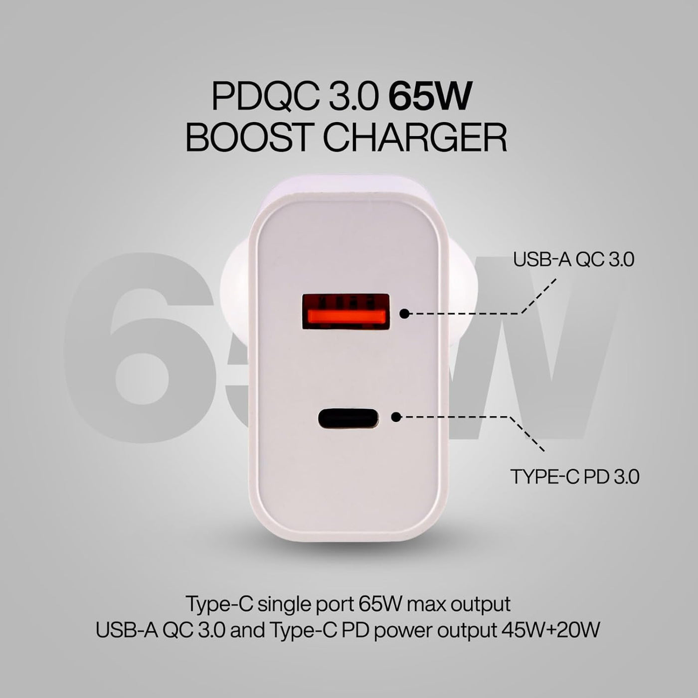 Nextech 65W PDQC PPS Technology Universal Charger for Macbooks, Laptops, Smartphones, Tablets (White)