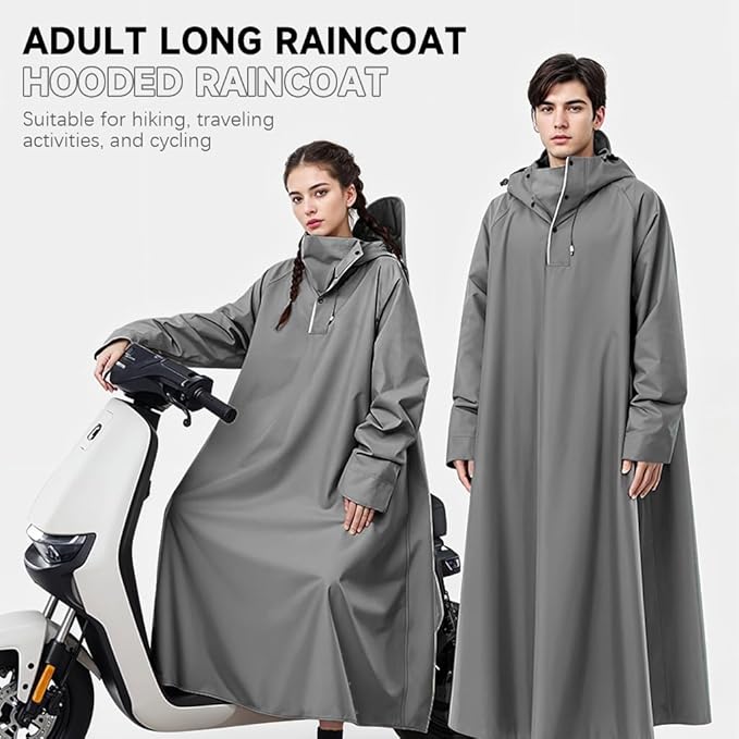 Long Rain Coat, Raincoat for Men Women Waterproof | Reusable Hooded Rain Poncho with Wide Brim | Lightweight Raincoat for Hiking, Travel, Motorcycle Riding