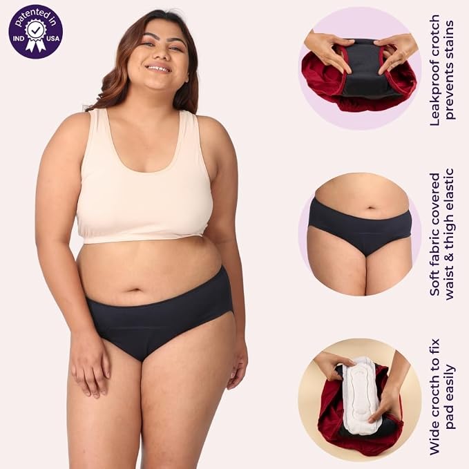 Period Panty for Plus Size Women | Hipster Fit Leakproof Panty for Periods | for School, Travel & Work | Low to Medium Flow | Use with Pad | Pack of 2