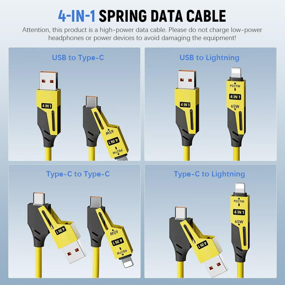 Coolio: 4-in-1 Coiled Charging Cable with USB-A, Type-C & Lightning Connectors â€“ Space Saving Design for Travel, Car & Desk Setups