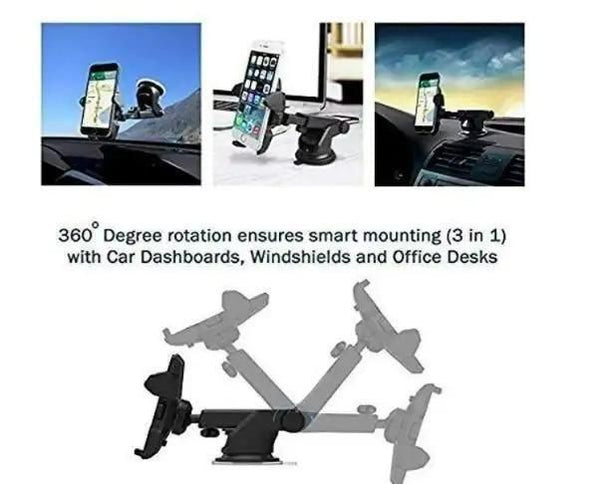 Revolex: 360Â° Rotating Car Dashboard Mobile Holder with Strong Suction Cup & Quick Release Button