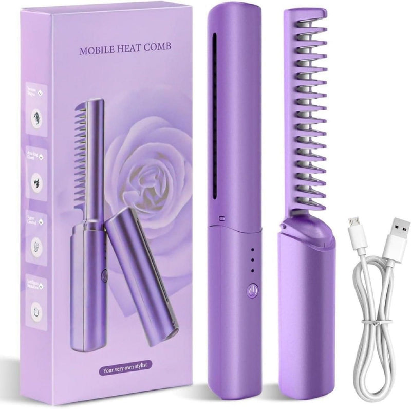 EasyStraight: Cordless Hair Straightening Comb with 3-Heat Settings, Rechargeable & Auto Shut-Off for Smooth Styling Anywhere