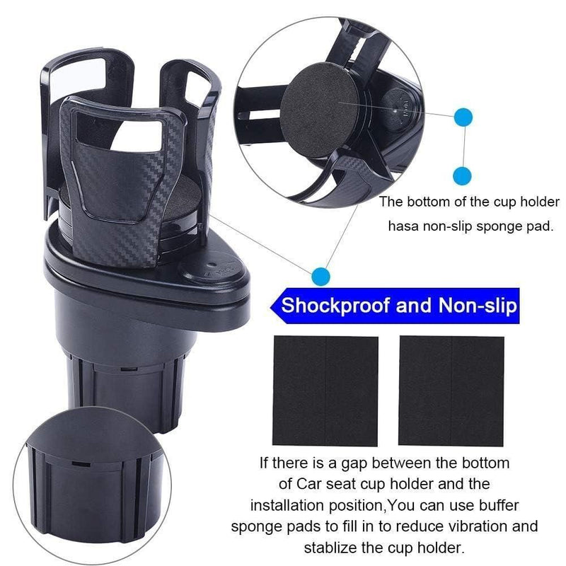 DuoHold: 2-in-1 Car Cup Holder Expander with 360Â° Rotation & Adjustable Dual Cup Slots for Large Drinks & Travel Convenience