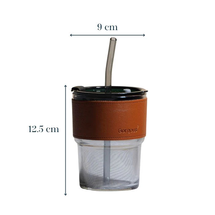 SipMate: Glass Tumbler with Lid, Straw & Leather Sleeve â€“ Perfect for Coffee, Tea, Juice & Everyday Hydration
