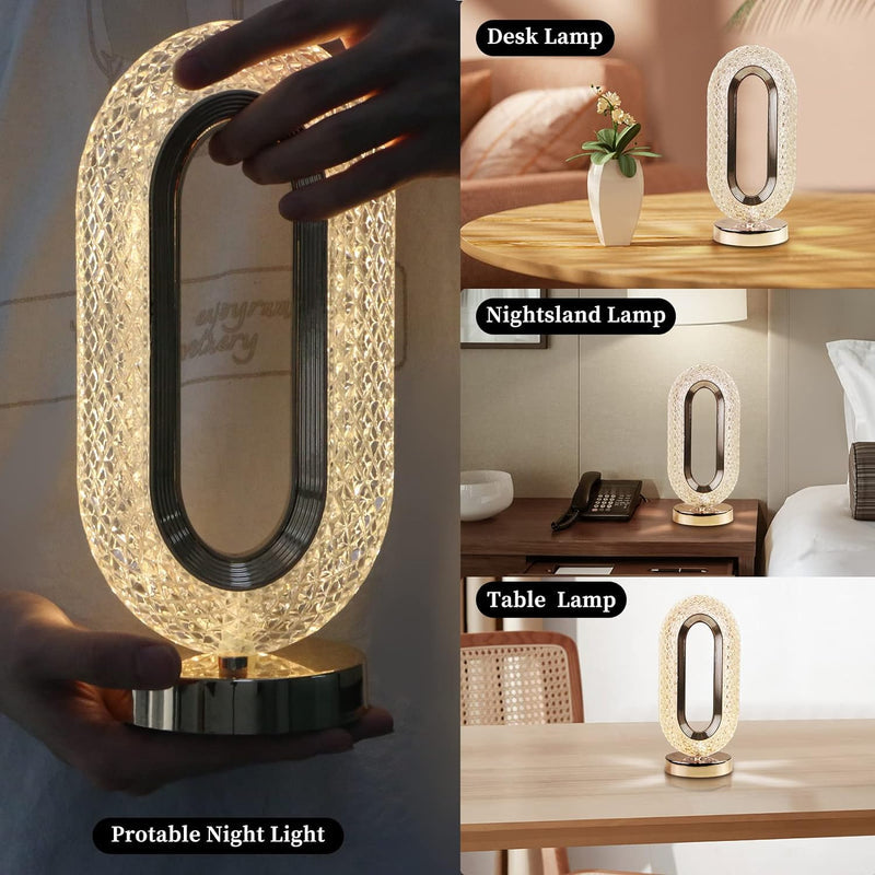 Crysta: Dimmable Touch Control Crystal Table Lamp with USB Rechargeable LED & Elegant Oval Design for Home, Bedroom & DÃ©cor