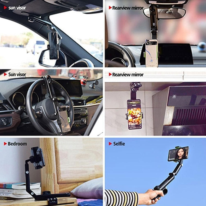 MultiHold: Rotatable & Retractable Car Phone Holder with 1080Â° Adjustable Clip for Dashboard & Sun Visor