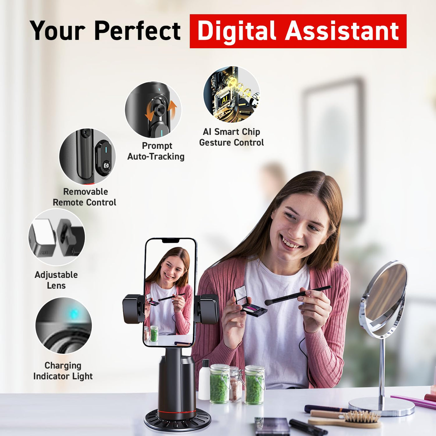Create360: 360Â° Face Tracking Phone Holder with Auto Motion, Gesture Control & Remote for Vlogging, Streaming & Video Recording