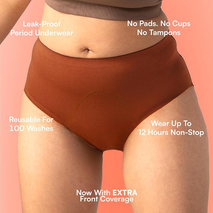 Period Panty for Girls & Women - Dark Brown, No Pads Required, Mid-Waist, Reusable, Leakproof, No Rashes