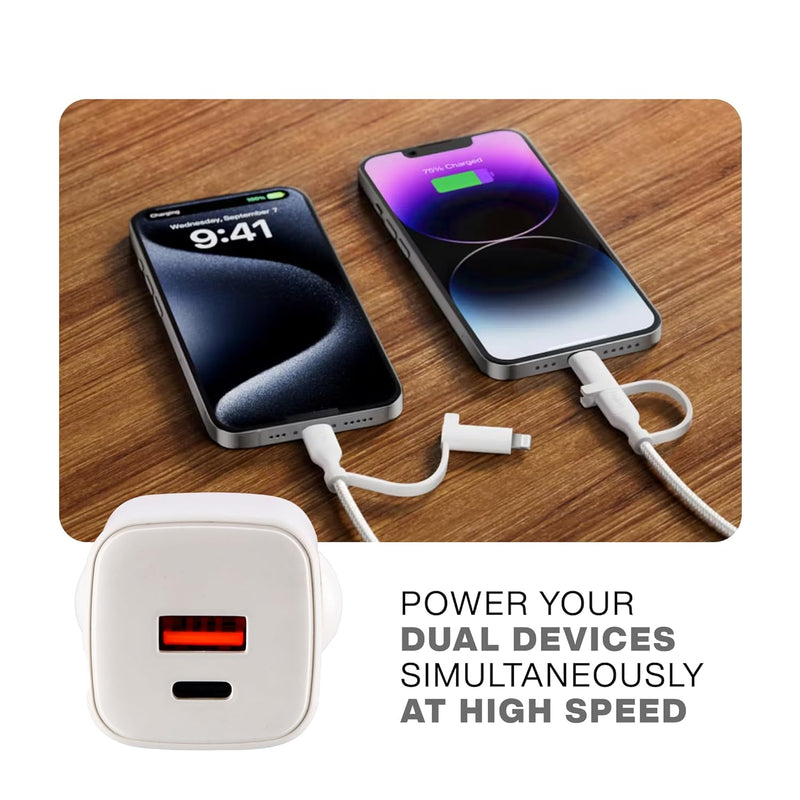 Nextech NTQ30 35W Dual Port PDQC3.0 GaN, BIS Certified, Made in India Fast Wall Charger Compatible with iPhones, iPads, Tablets, Android & Smartphones (White)