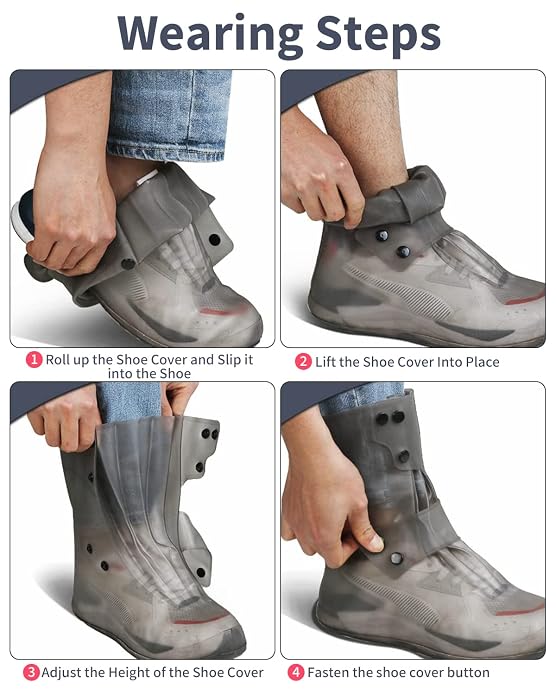 10 inch Tall Silicone Shoe Cover Waterproof, Double-Breasted Waterproof Layer Shoes Cover for Rainy, Reusable Non-Slip Shoe Rain Cover