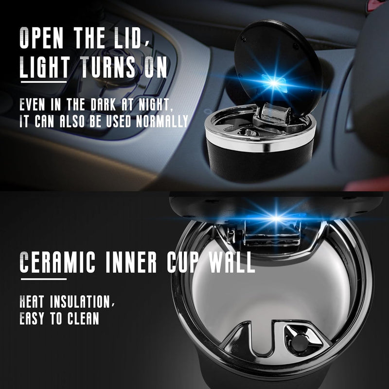 SmokeTrap: Portable Car Ashtray with Smell-Proof Lid & LED Light â€“ Ideal for Cup Holders & Travel Use