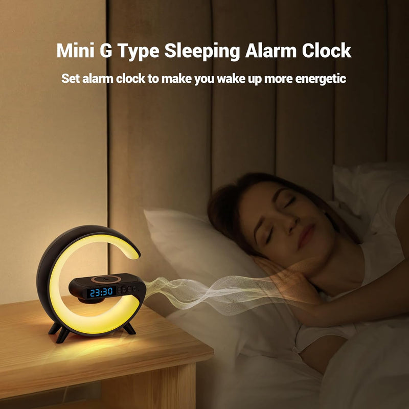 GoobleMini: G-Shaped RGB Atmosphere Lamp with 15W Wireless Charger, Bluetooth Speaker, Alarm Clock & Desk Light for Bedside & Room DÃ©cor