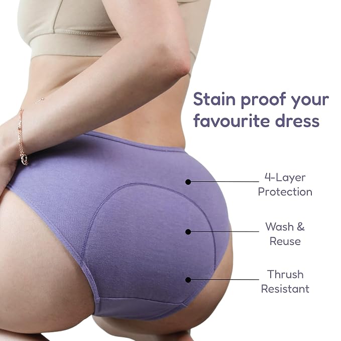 Women Period Panty Hipster Leak Proof Underwear, Reusable Odor & Stain Free, Bamboo Cotton Anti-Bacterial Menstrual Panties for Women, to Be Used with Pads