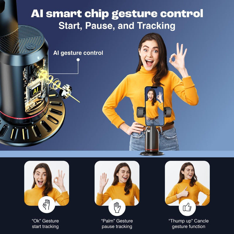 Create360: 360Â° Face Tracking Phone Holder with Auto Motion, Gesture Control & Remote for Vlogging, Streaming & Video Recording