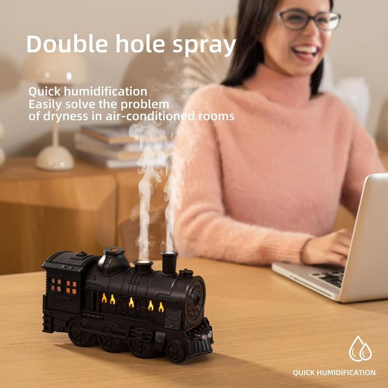 Mystiq: Train-Shaped Aroma Diffuser & Humidifier, 300ml, Flame Light, 2 Mist Modes, Auto Off â€“ Perfect for Home, Office & Festive Decor.